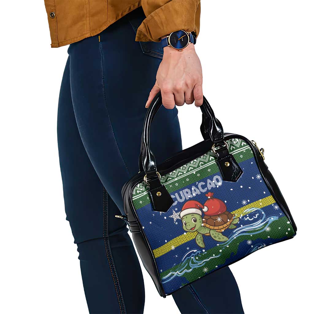Curacao Christmas Shoulder Handbag with Santa Turtle Ocean Waves Snowflakes and Holiday Gift Design - Wonder Print Shop