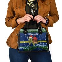 Curacao Christmas Shoulder Handbag with Santa Turtle Ocean Waves Snowflakes and Holiday Gift Design - Wonder Print Shop