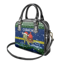 Curacao Christmas Shoulder Handbag with Santa Turtle Ocean Waves Snowflakes and Holiday Gift Design - Wonder Print Shop