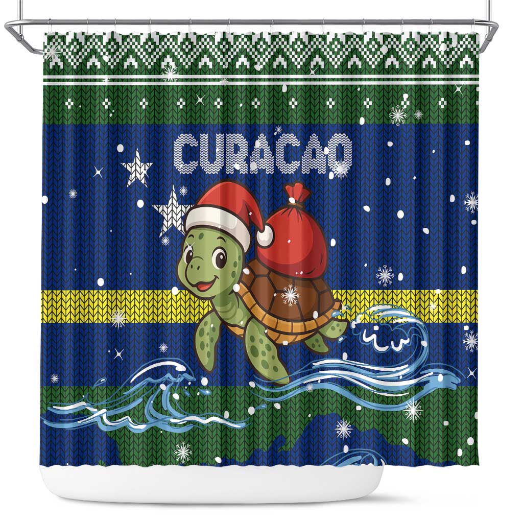 Curacao Christmas Shower Curtain with Santa Turtle Ocean Waves Snowflakes and Holiday Gift Design - Wonder Print Shop