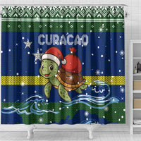 Curacao Christmas Shower Curtain with Santa Turtle Ocean Waves Snowflakes and Holiday Gift Design - Wonder Print Shop