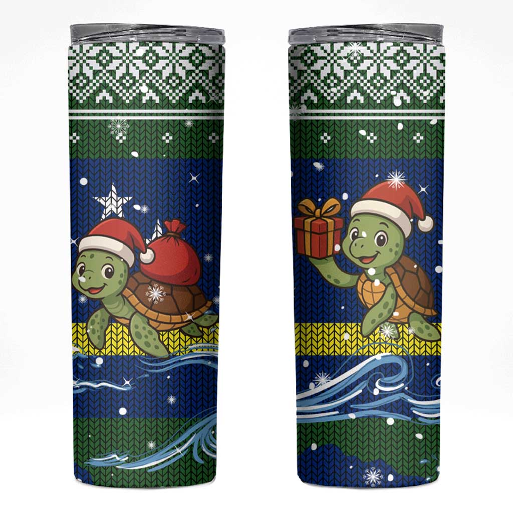 Curacao Christmas Skinny Tumbler with Santa Turtle Ocean Waves Snowflakes and Holiday Gift Design - Wonder Print Shop