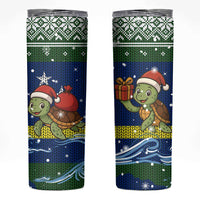 Curacao Christmas Skinny Tumbler with Santa Turtle Ocean Waves Snowflakes and Holiday Gift Design - Wonder Print Shop