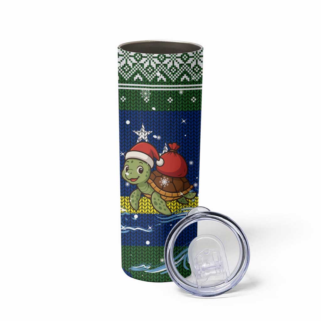 Curacao Christmas Skinny Tumbler with Santa Turtle Ocean Waves Snowflakes and Holiday Gift Design - Wonder Print Shop