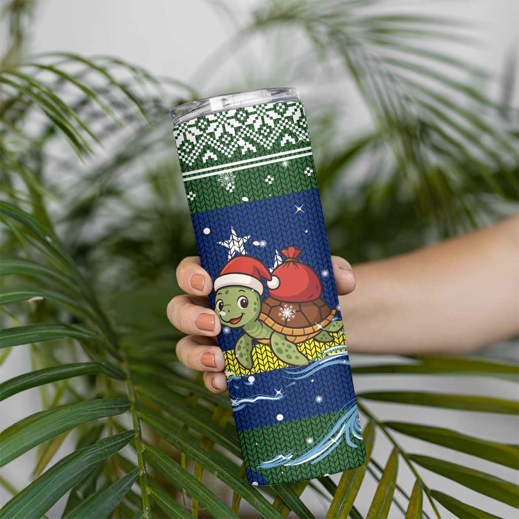 Curacao Christmas Skinny Tumbler with Santa Turtle Ocean Waves Snowflakes and Holiday Gift Design - Wonder Print Shop