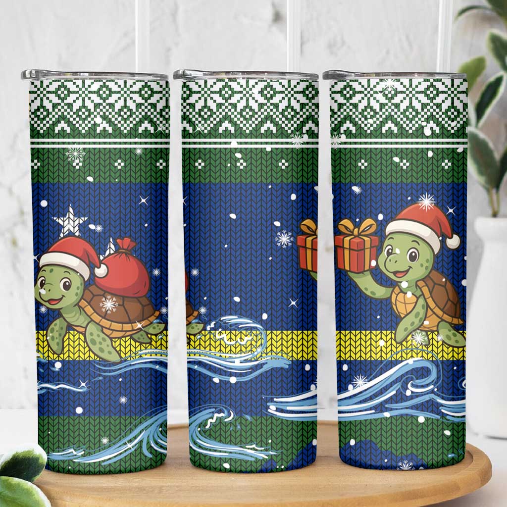 Curacao Christmas Skinny Tumbler with Santa Turtle Ocean Waves Snowflakes and Holiday Gift Design - Wonder Print Shop