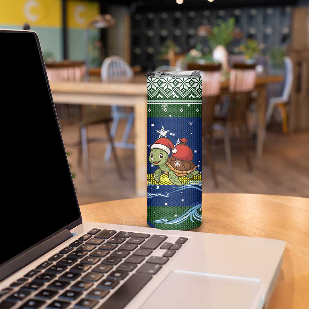 Curacao Christmas Skinny Tumbler with Santa Turtle Ocean Waves Snowflakes and Holiday Gift Design - Wonder Print Shop