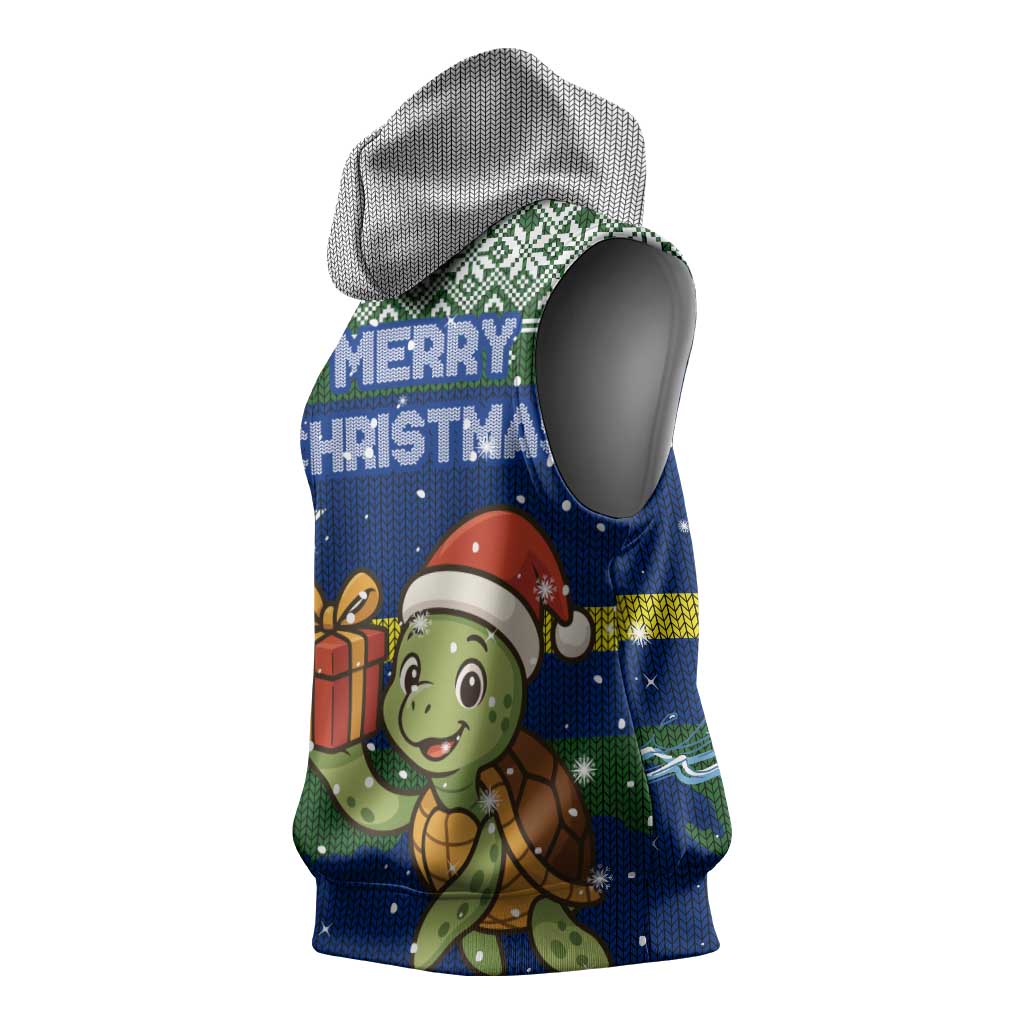 Curacao Christmas Sleeveless Hoodie with Santa Turtle Ocean Waves Snowflakes and Holiday Gift Design - Wonder Print Shop