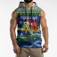 Curacao Christmas Sleeveless Hoodie with Santa Turtle Ocean Waves Snowflakes and Holiday Gift Design - Wonder Print Shop