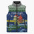 Curacao Christmas Sleeveless Puffer Jacket with Santa Turtle Ocean Waves Snowflakes and Holiday Gift Design - Wonder Print Shop