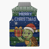 Curacao Christmas Sleeveless Puffer Jacket with Santa Turtle Ocean Waves Snowflakes and Holiday Gift Design - Wonder Print Shop