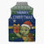 Curacao Christmas Sleeveless Puffer Jacket with Santa Turtle Ocean Waves Snowflakes and Holiday Gift Design - Wonder Print Shop