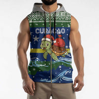 Curacao Christmas Sleeveless Zip Hoodie with Santa Turtle Ocean Waves Snowflakes and Holiday Gift Design - Wonder Print Shop