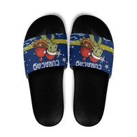 Curacao Christmas Slide Sandals with Santa Turtle Ocean Waves Snowflakes and Holiday Gift Design - Wonder Print Shop