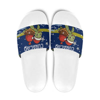 Curacao Christmas Slide Sandals with Santa Turtle Ocean Waves Snowflakes and Holiday Gift Design - Wonder Print Shop