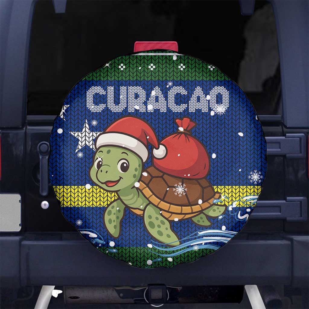 Curacao Christmas Spare Tire Cover with Santa Turtle Ocean Waves Snowflakes and Holiday Gift Design - Wonder Print Shop