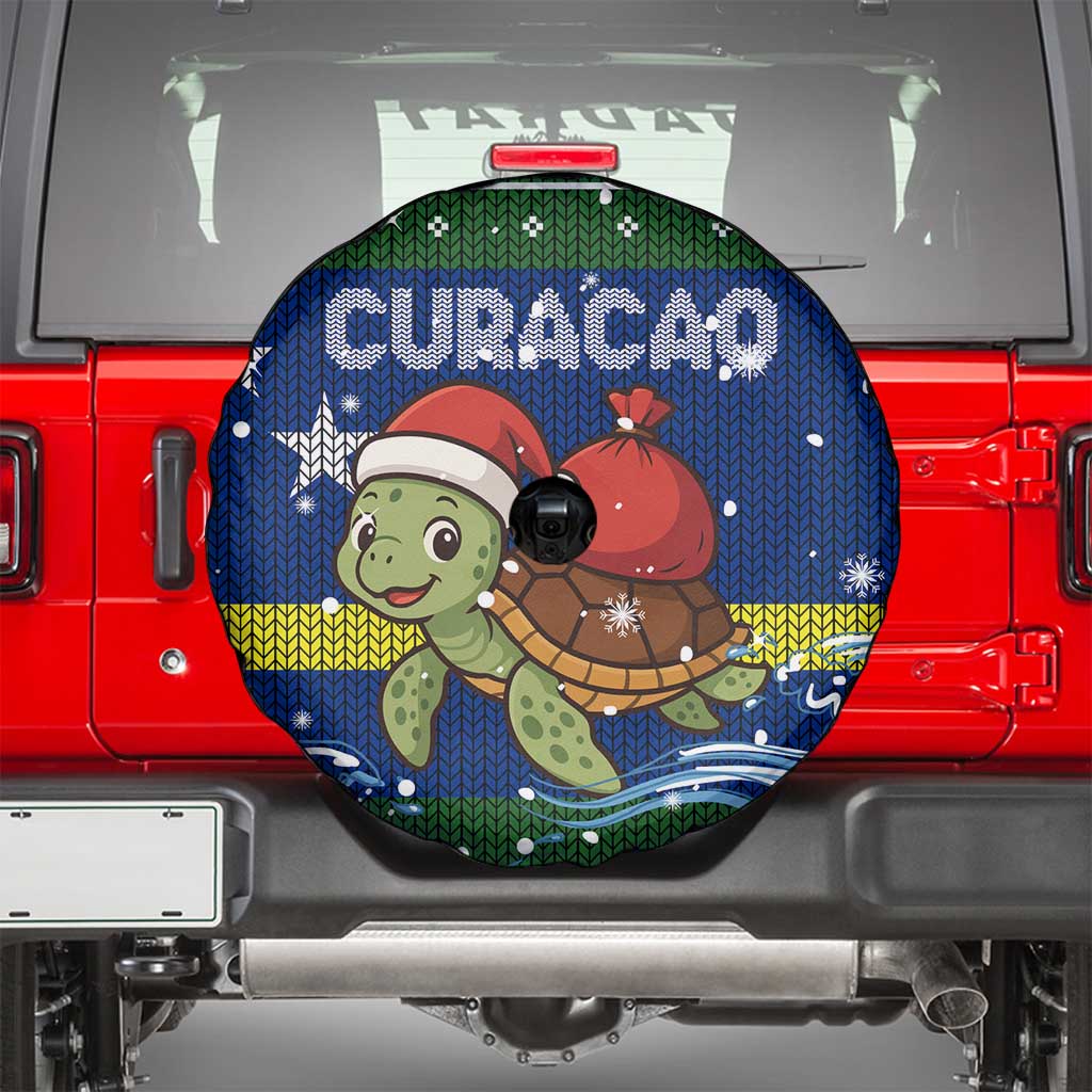 Curacao Christmas Spare Tire Cover with Santa Turtle Ocean Waves Snowflakes and Holiday Gift Design - Wonder Print Shop