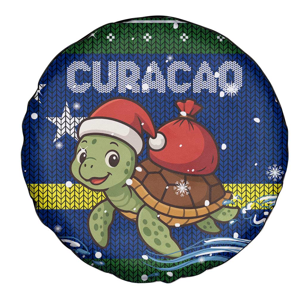 Curacao Christmas Spare Tire Cover with Santa Turtle Ocean Waves Snowflakes and Holiday Gift Design - Wonder Print Shop