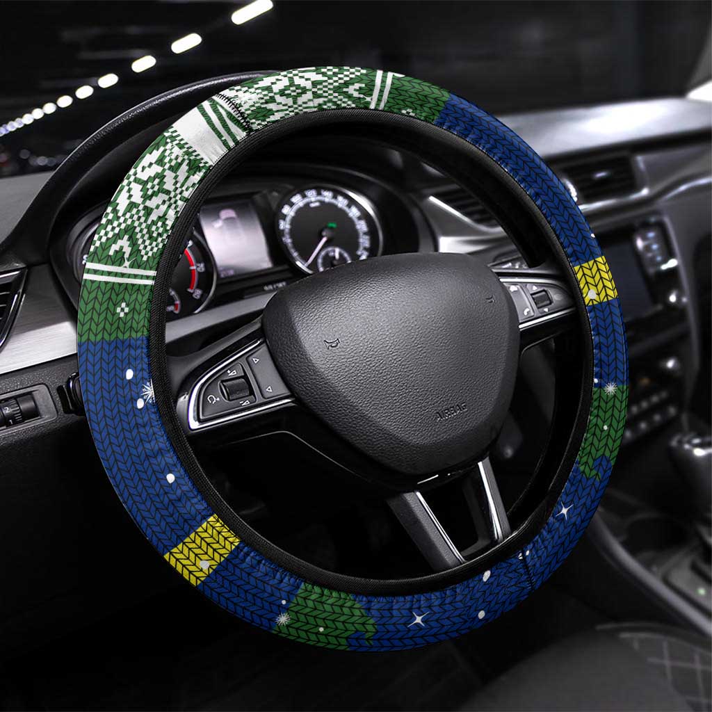 Curacao Christmas Steering Wheel Cover with Santa Turtle Ocean Waves Snowflakes and Holiday Gift Design - Wonder Print Shop