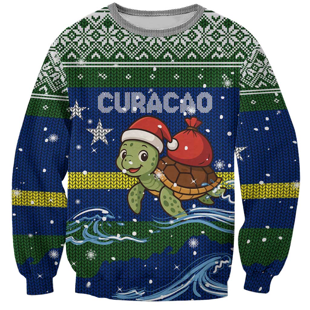 Curacao Christmas Sweatshirt with Santa Turtle Ocean Waves Snowflakes and Holiday Gift Design - Wonder Print Shop
