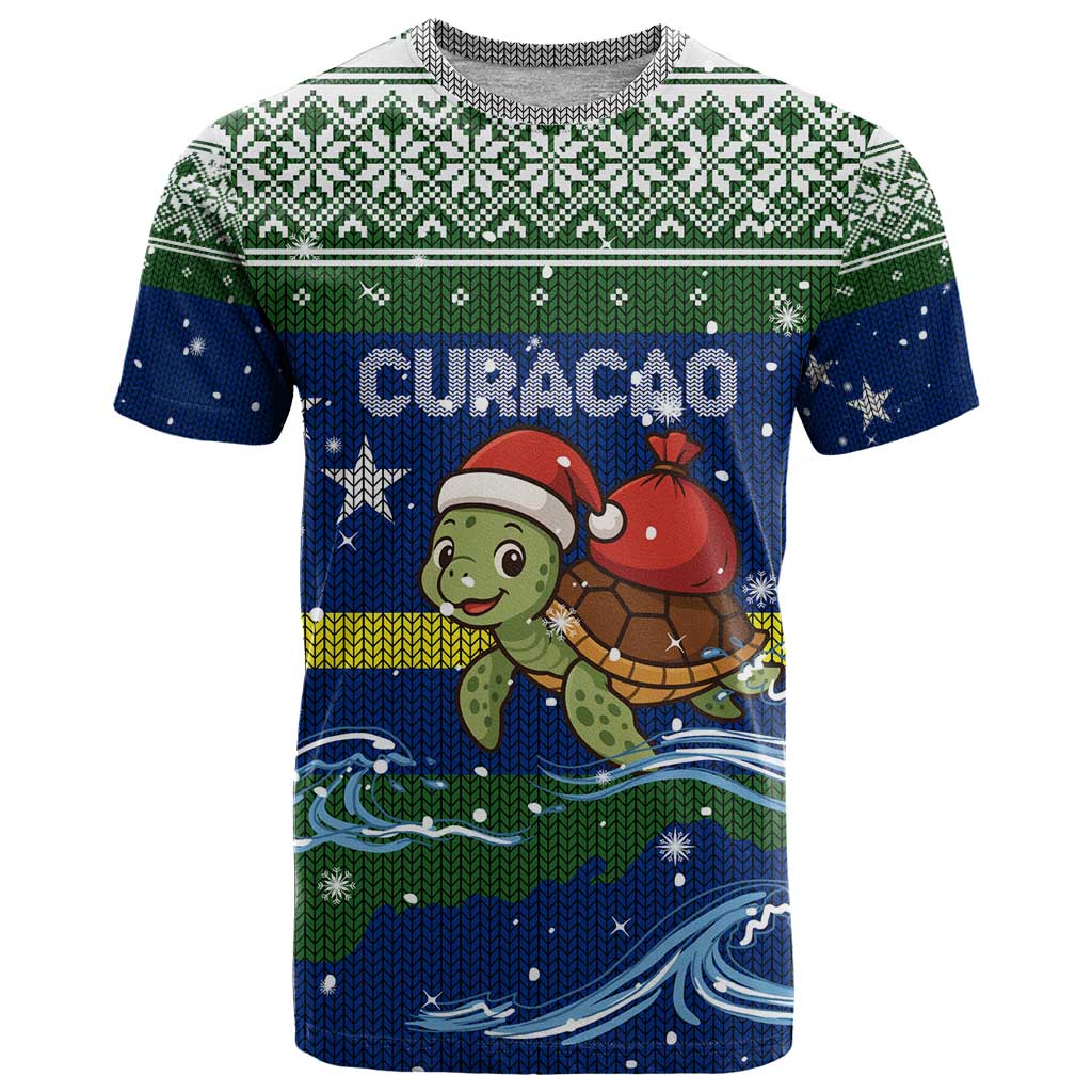 Curacao Christmas T Shirt with Santa Turtle Ocean Waves Snowflakes and Holiday Gift Design - Wonder Print Shop