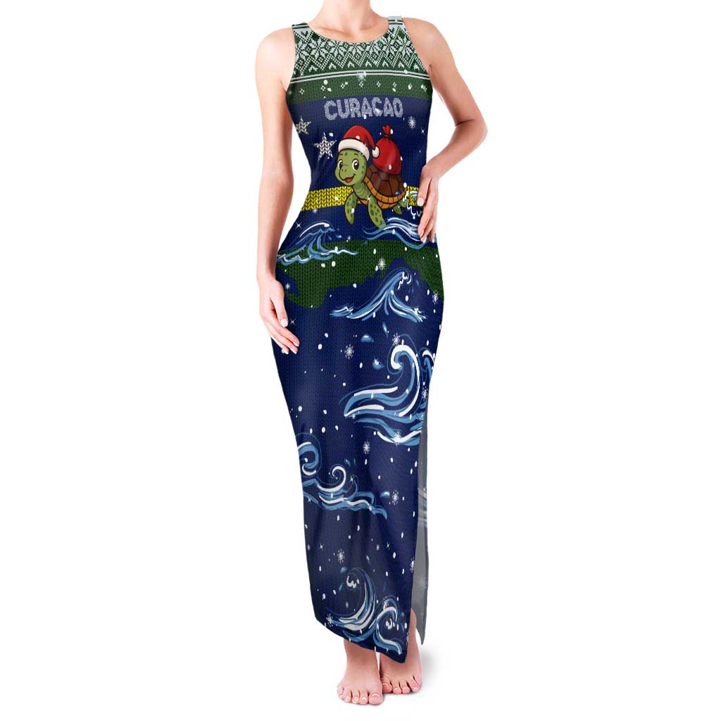 Curacao Christmas Tank Maxi Dress with Santa Turtle Ocean Waves Snowflakes and Holiday Gift Design - Wonder Print Shop