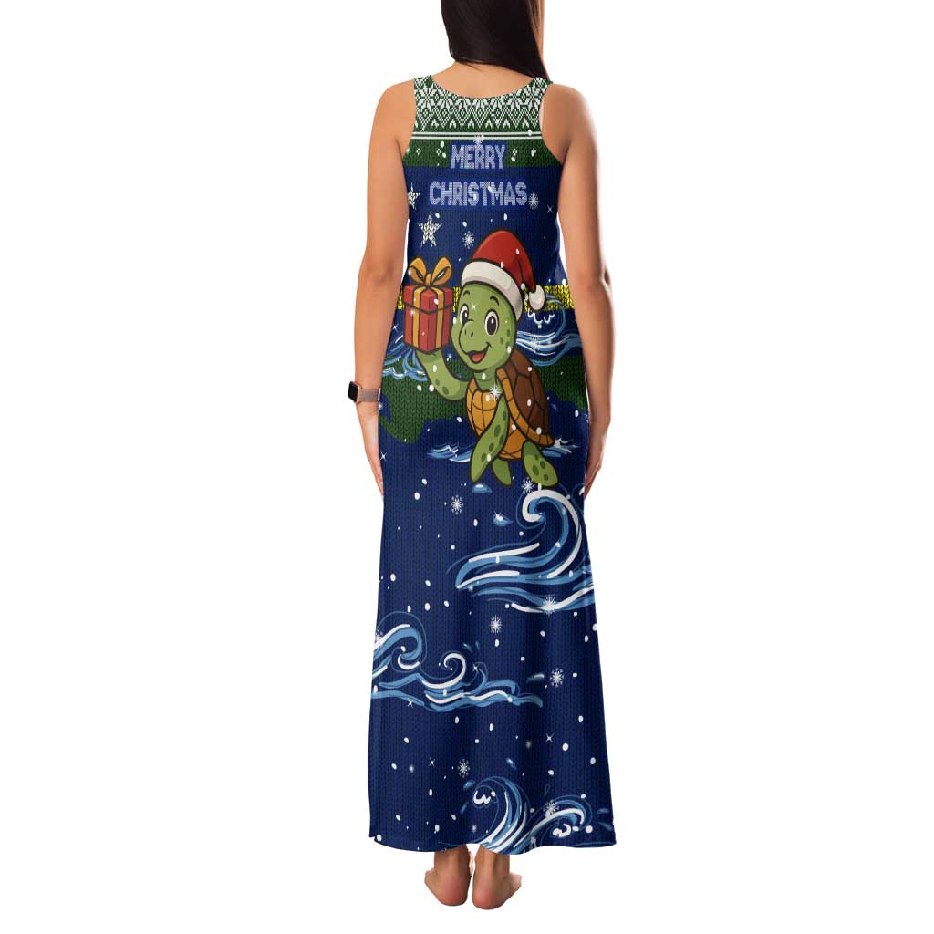 Curacao Christmas Tank Maxi Dress with Santa Turtle Ocean Waves Snowflakes and Holiday Gift Design - Wonder Print Shop