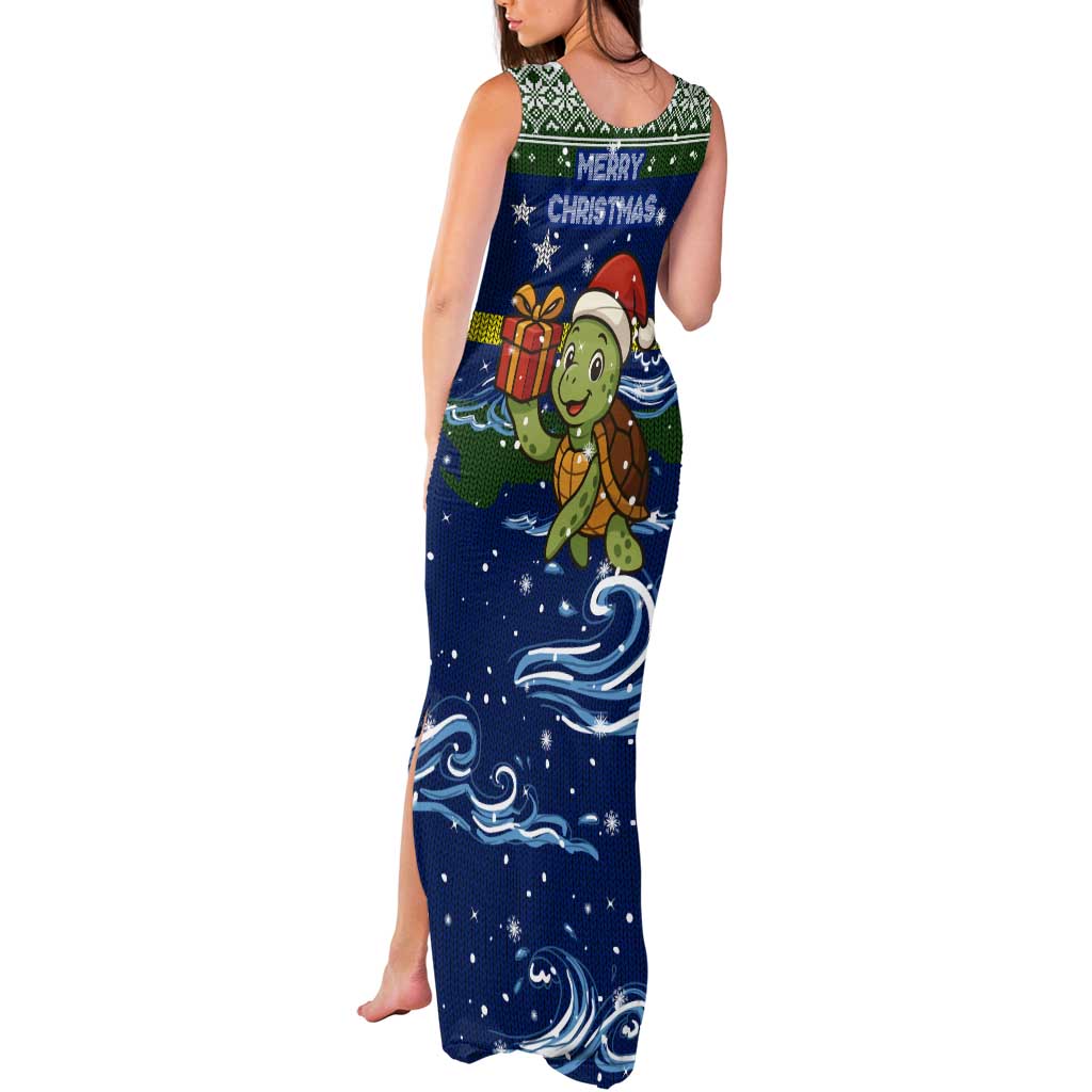 Curacao Christmas Tank Maxi Dress with Santa Turtle Ocean Waves Snowflakes and Holiday Gift Design - Wonder Print Shop