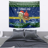 Curacao Christmas Tapestry with Santa Turtle Ocean Waves Snowflakes and Holiday Gift Design - Wonder Print Shop