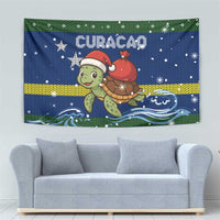 Curacao Christmas Tapestry with Santa Turtle Ocean Waves Snowflakes and Holiday Gift Design - Wonder Print Shop