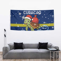 Curacao Christmas Tapestry with Santa Turtle Ocean Waves Snowflakes and Holiday Gift Design - Wonder Print Shop