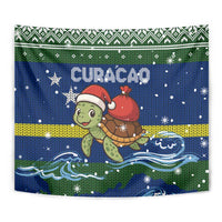 Curacao Christmas Tapestry with Santa Turtle Ocean Waves Snowflakes and Holiday Gift Design - Wonder Print Shop