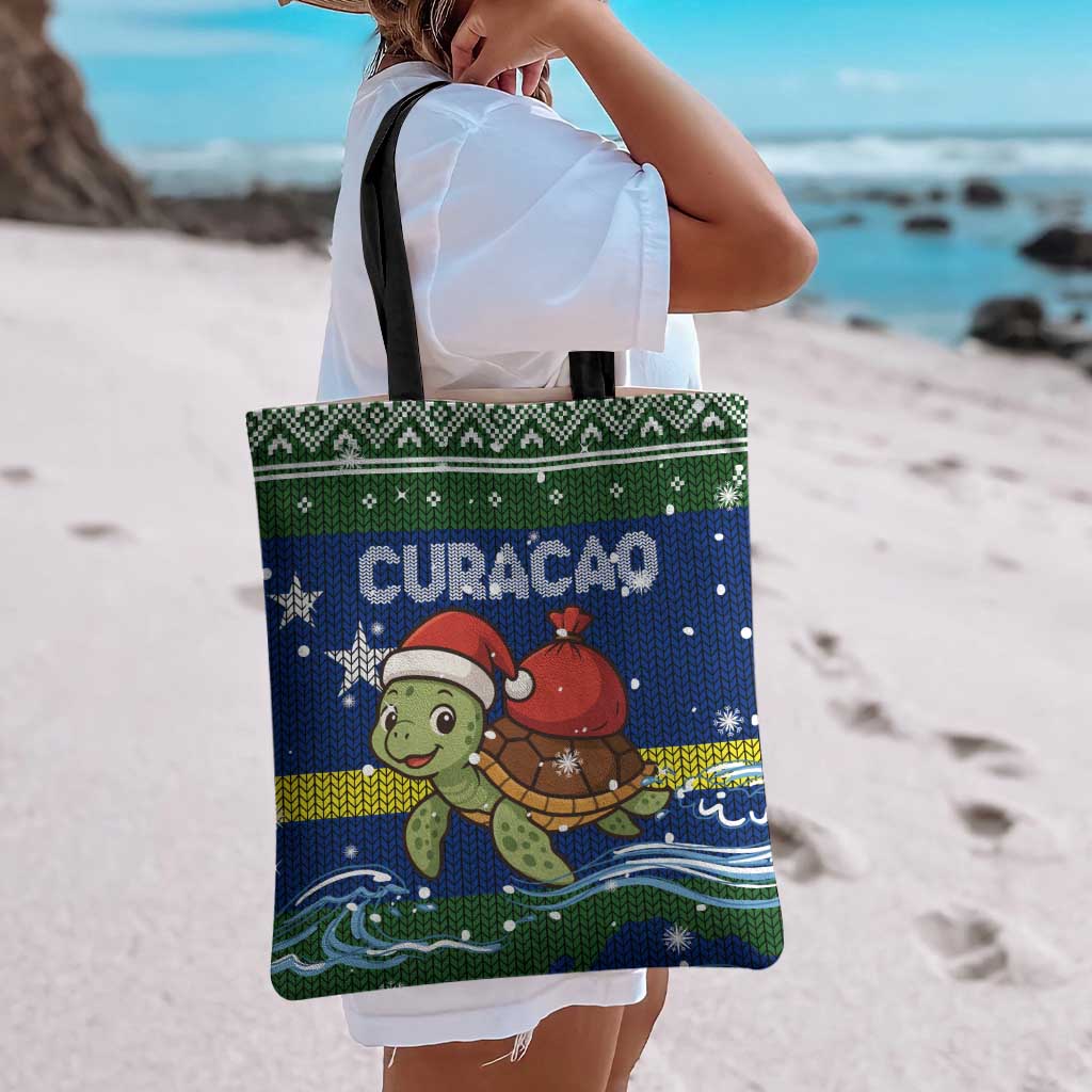Curacao Christmas Tote Bag with Santa Turtle Ocean Waves Snowflakes and Holiday Gift Design - Wonder Print Shop