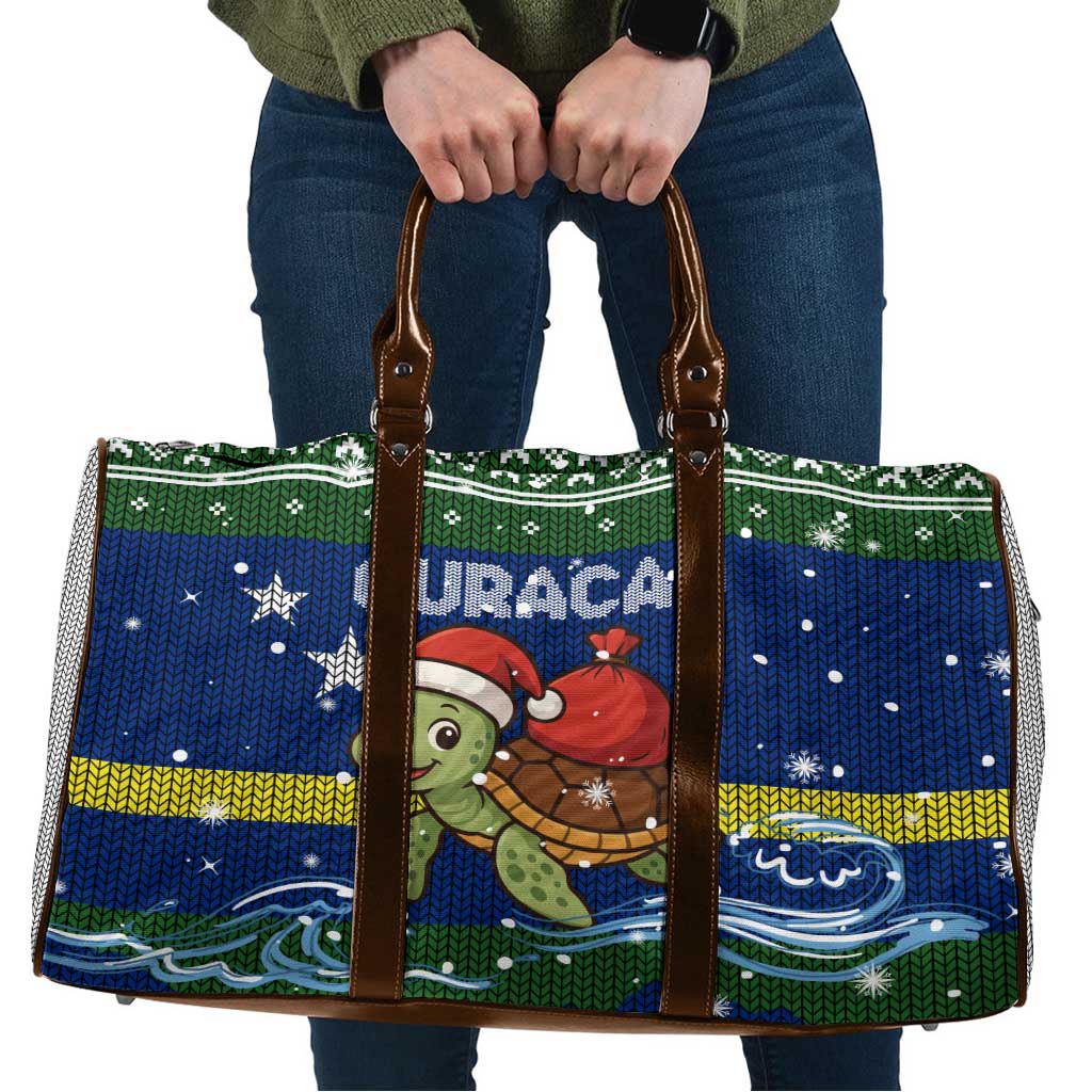 Curacao Christmas Travel Bag with Santa Turtle Ocean Waves Snowflakes and Holiday Gift Design - Wonder Print Shop