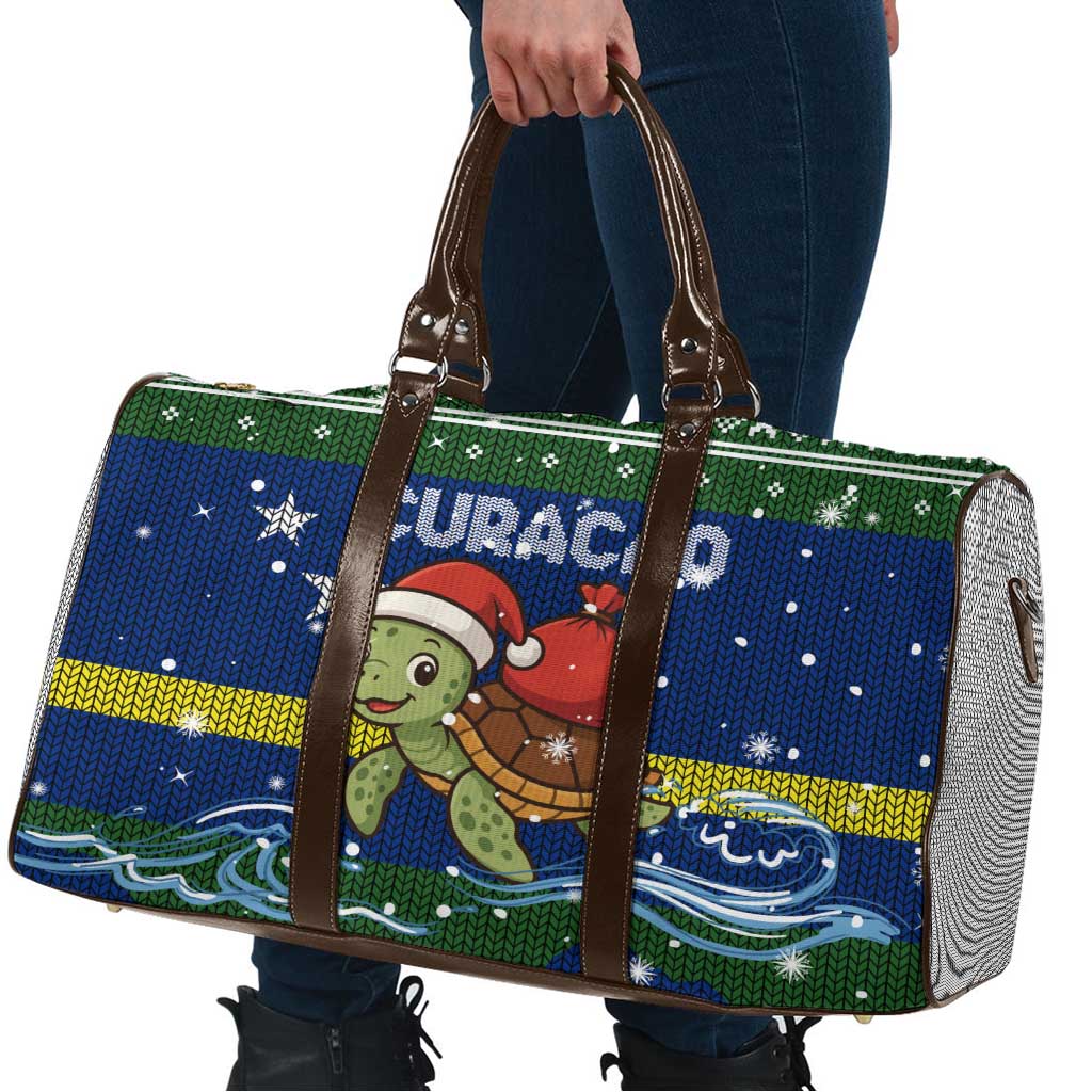 Curacao Christmas Travel Bag with Santa Turtle Ocean Waves Snowflakes and Holiday Gift Design - Wonder Print Shop