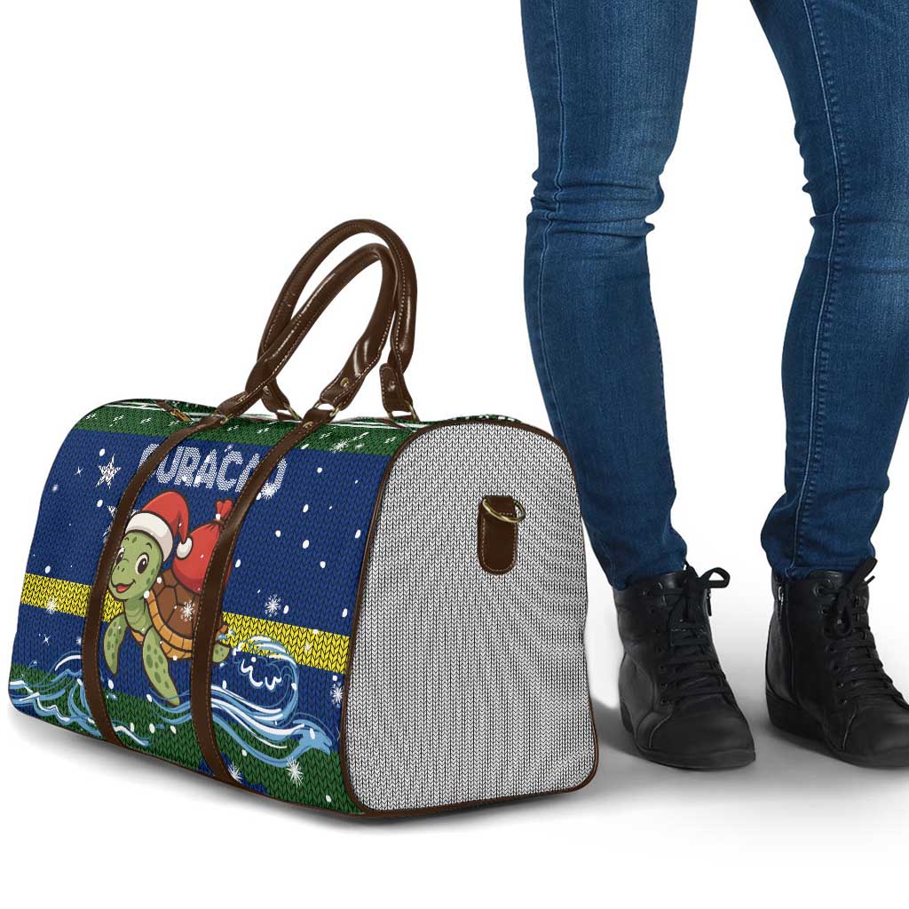 Curacao Christmas Travel Bag with Santa Turtle Ocean Waves Snowflakes and Holiday Gift Design - Wonder Print Shop