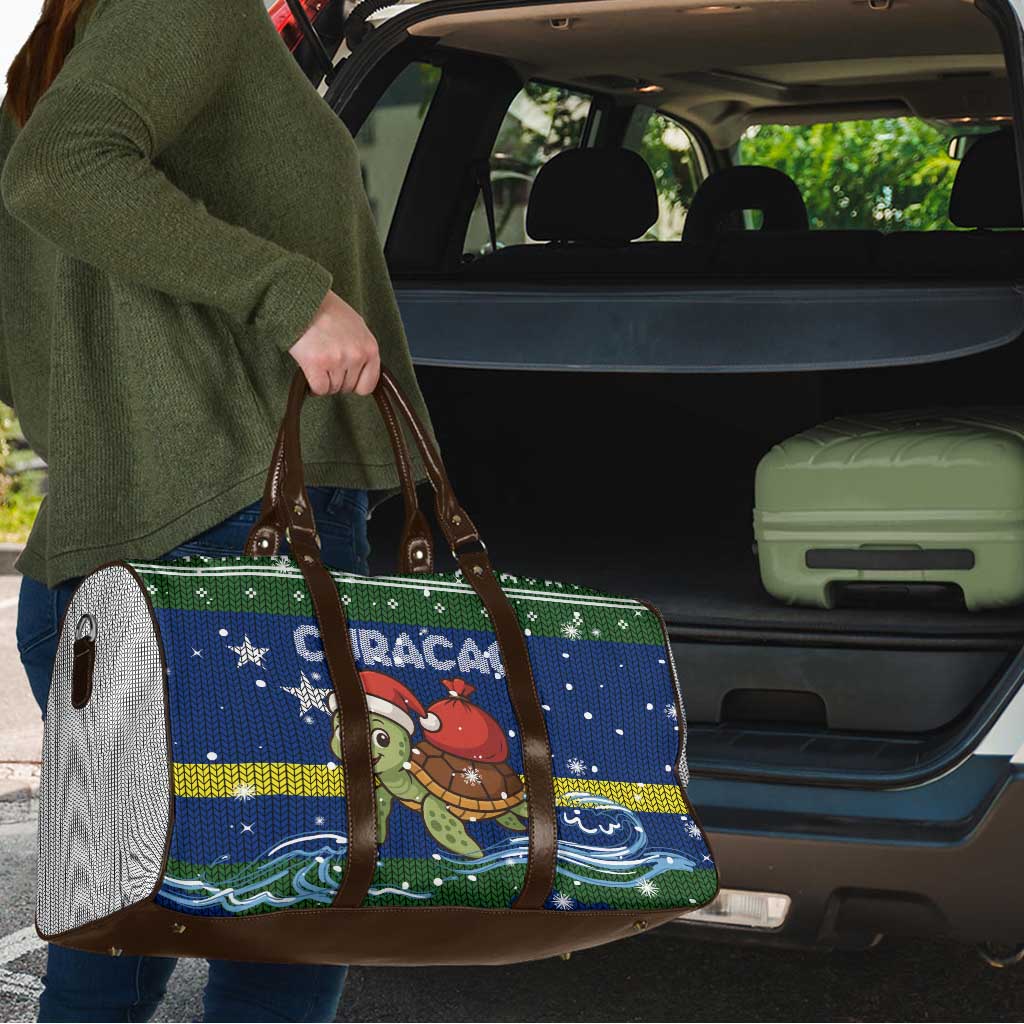Curacao Christmas Travel Bag with Santa Turtle Ocean Waves Snowflakes and Holiday Gift Design - Wonder Print Shop