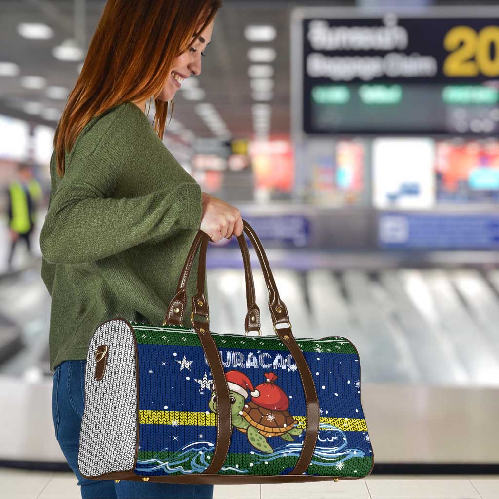 Curacao Christmas Travel Bag with Santa Turtle Ocean Waves Snowflakes and Holiday Gift Design - Wonder Print Shop