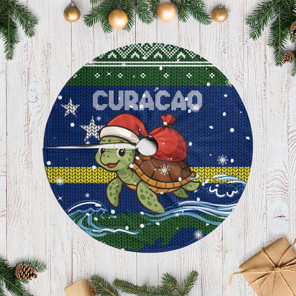 Curacao Christmas Tree Skirt with Santa Turtle Ocean Waves Snowflakes and Holiday Gift Design - Wonder Print Shop