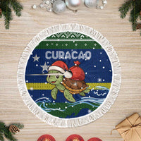 Curacao Christmas Tree Skirt with Santa Turtle Ocean Waves Snowflakes and Holiday Gift Design - Wonder Print Shop