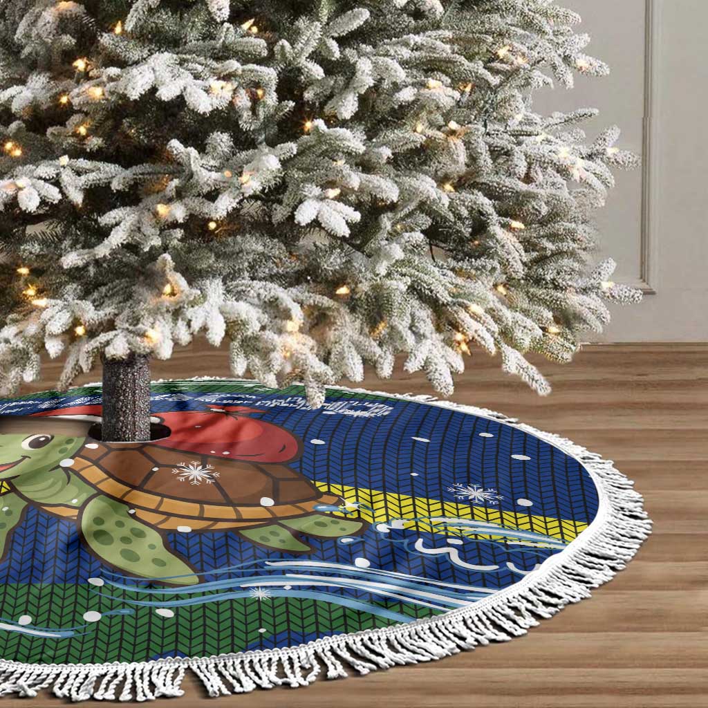 Curacao Christmas Tree Skirt with Santa Turtle Ocean Waves Snowflakes and Holiday Gift Design - Wonder Print Shop