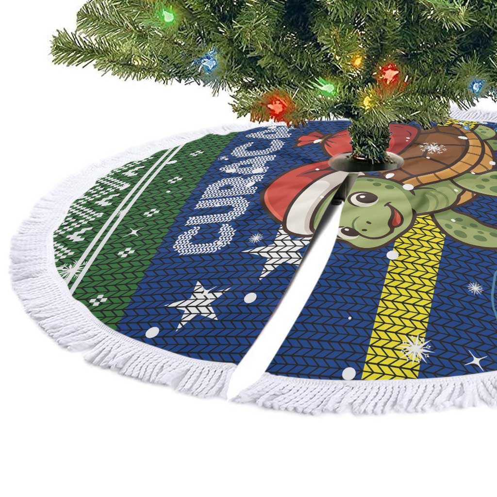 Curacao Christmas Tree Skirt with Santa Turtle Ocean Waves Snowflakes and Holiday Gift Design - Wonder Print Shop