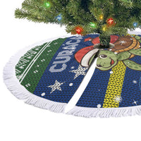 Curacao Christmas Tree Skirt with Santa Turtle Ocean Waves Snowflakes and Holiday Gift Design - Wonder Print Shop