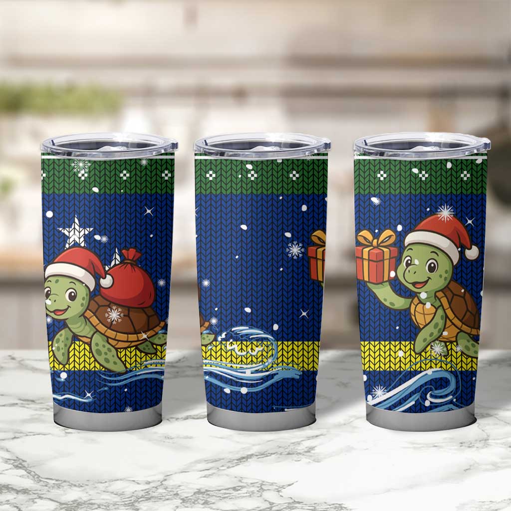 Curacao Christmas Tumbler Cup with Santa Turtle Ocean Waves Snowflakes and Holiday Gift Design - Wonder Print Shop