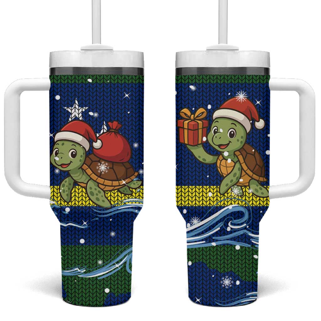 Curacao Christmas Tumbler With Handle with Santa Turtle Ocean Waves Snowflakes and Holiday Gift Design - Wonder Print Shop