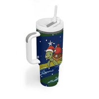 Curacao Christmas Tumbler With Handle with Santa Turtle Ocean Waves Snowflakes and Holiday Gift Design - Wonder Print Shop