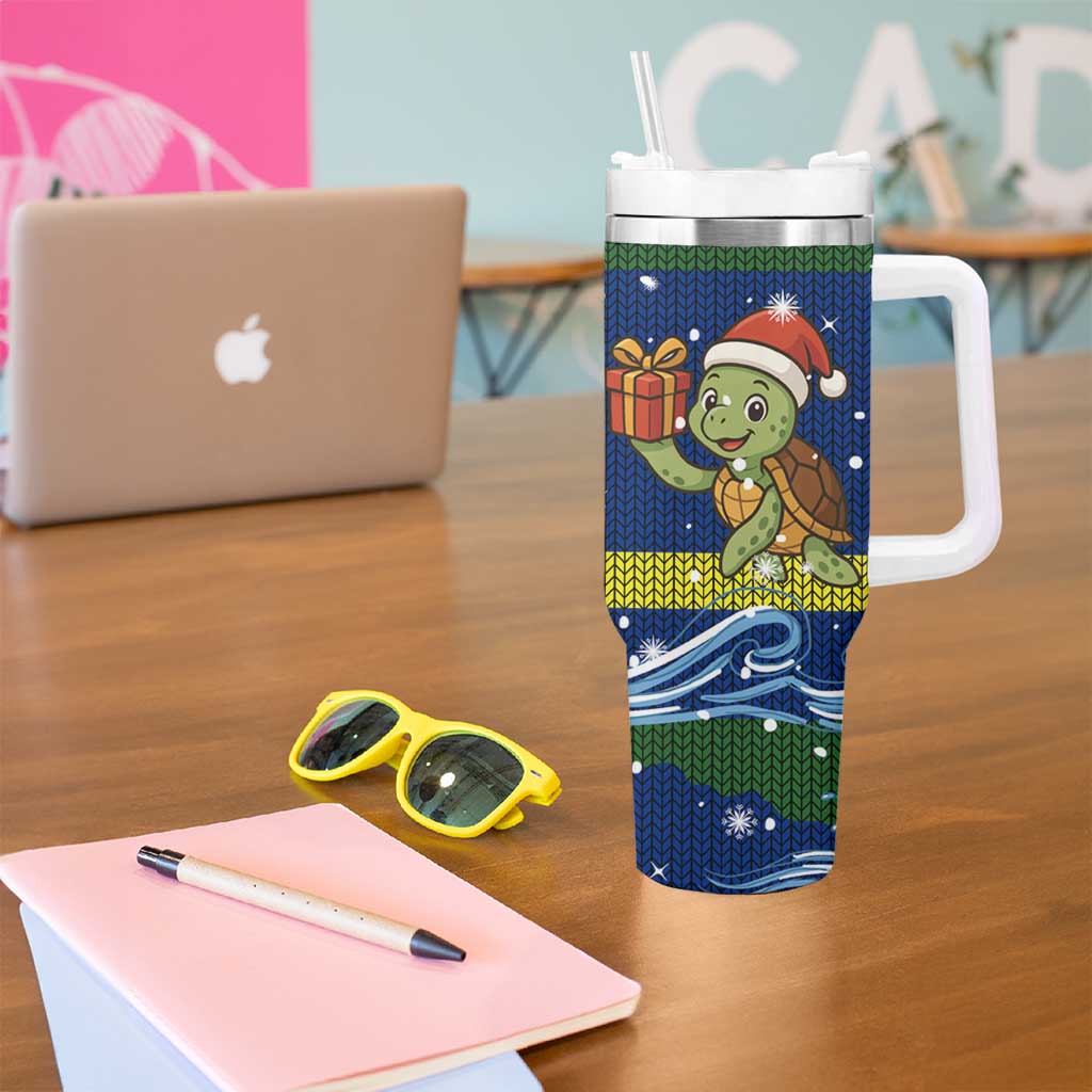 Curacao Christmas Tumbler With Handle with Santa Turtle Ocean Waves Snowflakes and Holiday Gift Design - Wonder Print Shop