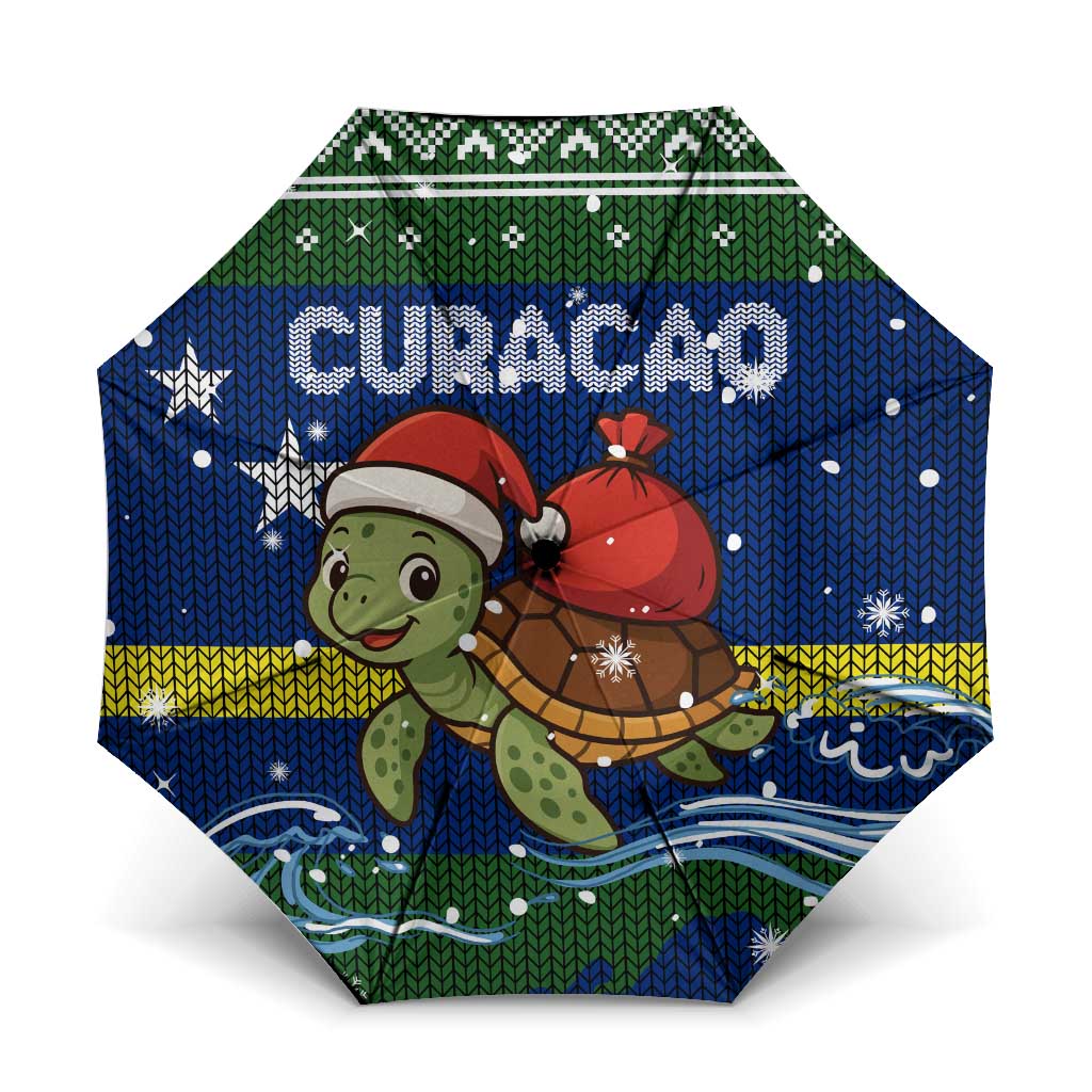 Curacao Christmas Umbrella with Santa Turtle Ocean Waves Snowflakes and Holiday Gift Design - Wonder Print Shop