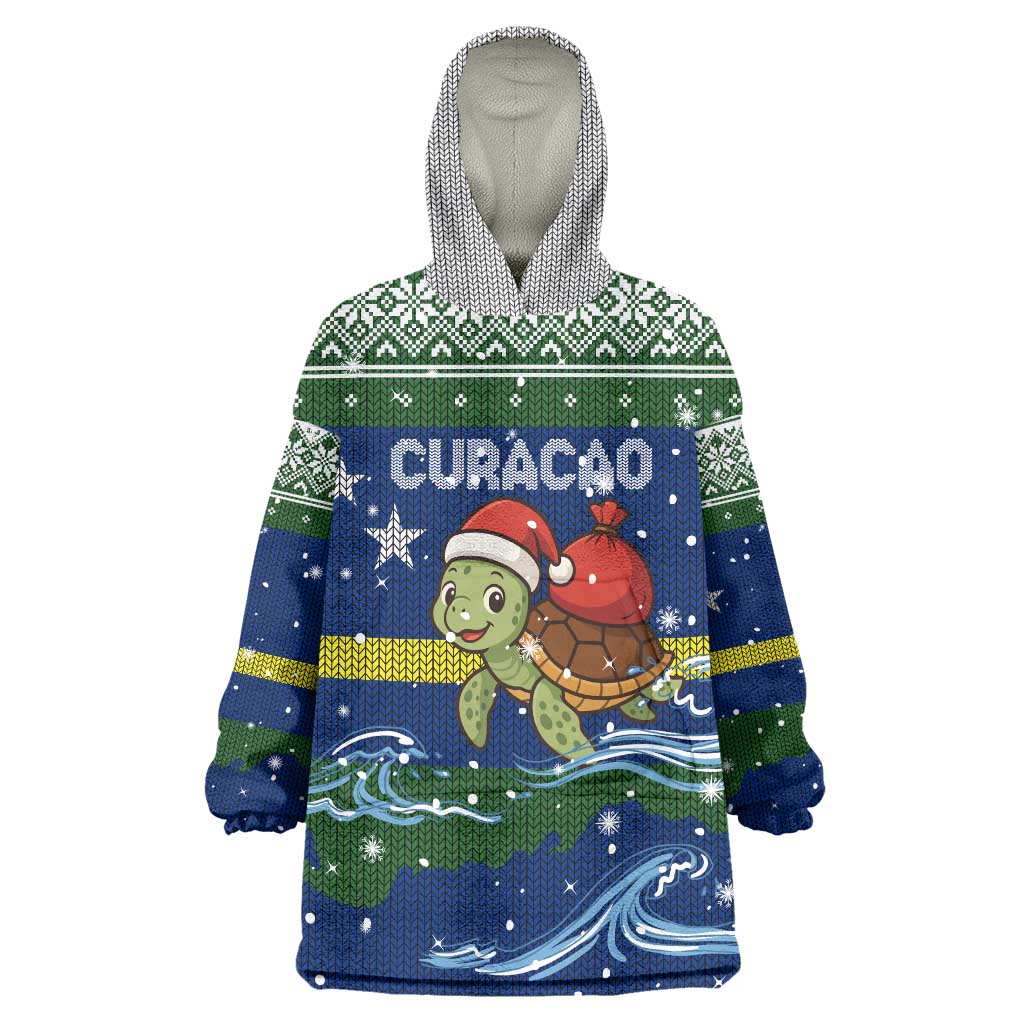 Curacao Christmas Wearable Blanket Hoodie with Santa Turtle Ocean Waves Snowflakes and Holiday Gift Design - Wonder Print Shop