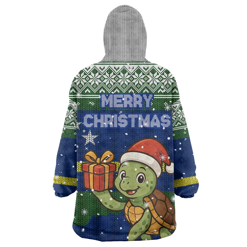 Curacao Christmas Wearable Blanket Hoodie with Santa Turtle Ocean Waves Snowflakes and Holiday Gift Design - Wonder Print Shop